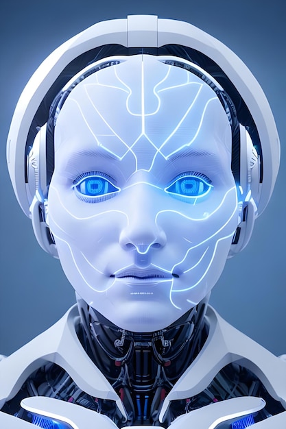 A robot with blue eyes and blue eyes