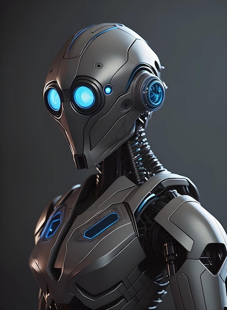 A robot with a blue light on it