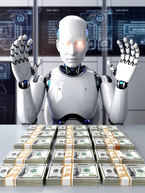 Photo a robot with a bunch of money on it