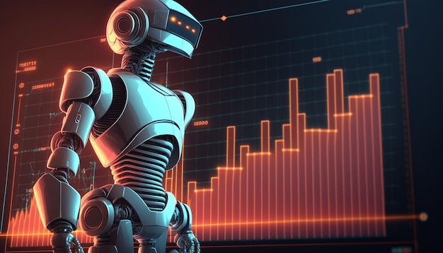 A robot with a graph in the background