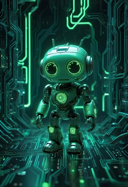 Photo a robot with a green background and a green light