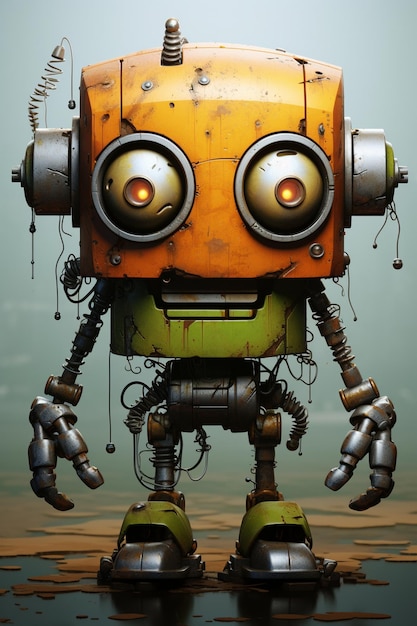 a robot with a green background and the words robot on the left.