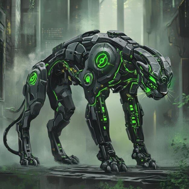 Photo a robot with a green symbol on its back