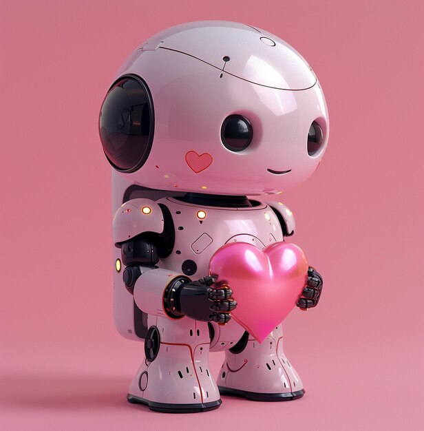 Photo a robot with a heart on his chest and a pink background