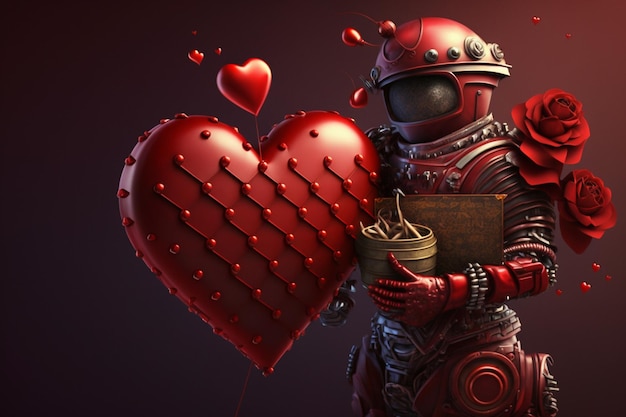 a robot with a heart shaped heart that says love.