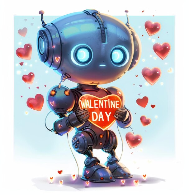 Photo a robot with a heart shaped tag that says valentine day on it