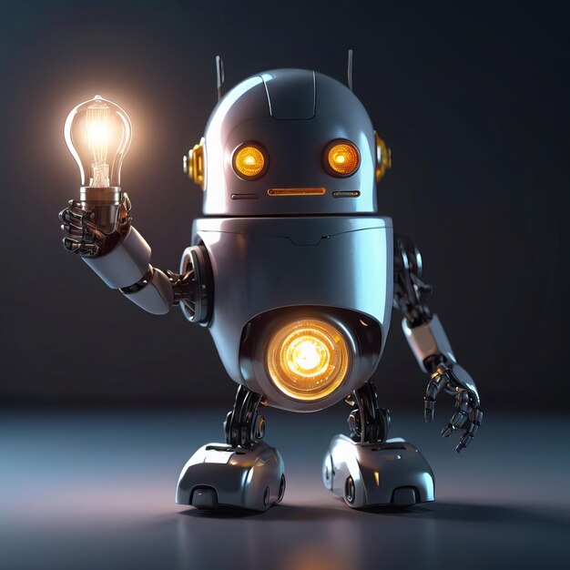 a robot with a light bulb that says robot on it AI Generated