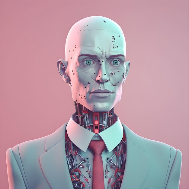 A robot with a red tie and a red tie.