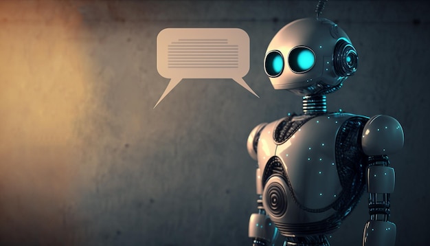 A robot with a speech bubble that says'robot'on it