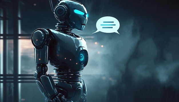 A robot with a speech bubble that says'robot'on it