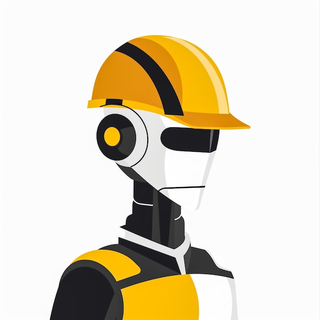 a robot with a yellow helmet and a yellow helmet