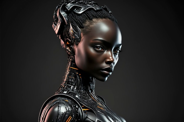 Robot woman on black background Created with generative Ai technology