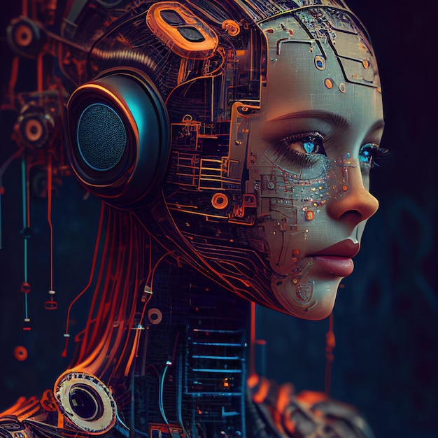 Robot woman of the future with artificial intelligence by Generative AI