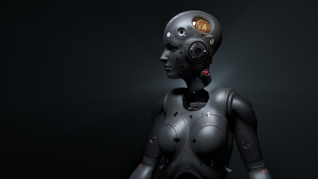 Robot woman, scifi woman  digital world of the future of neural networks and the artificial intelligence 3d render