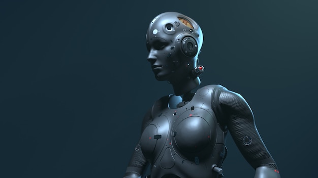 Robot woman, scifi woman  digital world of the future of neural networks and the artificial intelligence 3d render