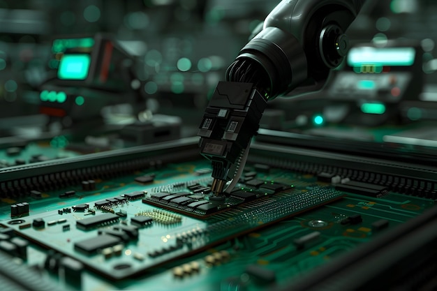 Robot Working on Circuit Board in Manufacturing Process