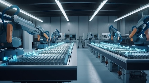 Robotic arm in factory future technology and industrial conceptgenerative ai