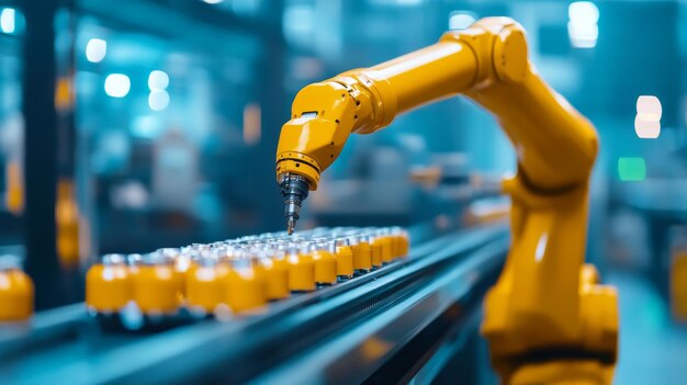 Robotic Arm Inspecting Product on Factory Conveyor Belt