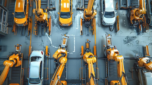 Robotic Arms Assemble Cars on an Automated Production Line in a Modern Factory