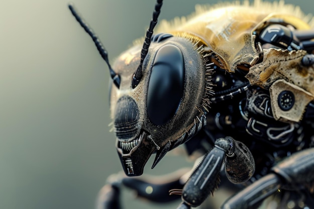 Photo robotic bee closeup generate ai