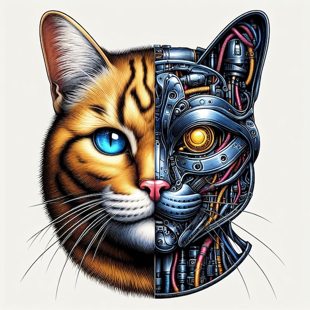 ROBOTIC CAT CYBORGE HEAD HALF ANIMAL HALF ROBOT