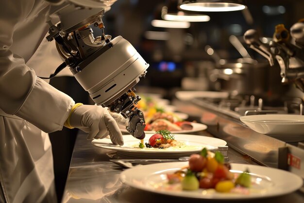 A robotic chef preparing a fivestar meal AI generated