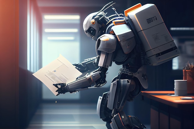 Robotic courier delivering urgent documents in hightech office