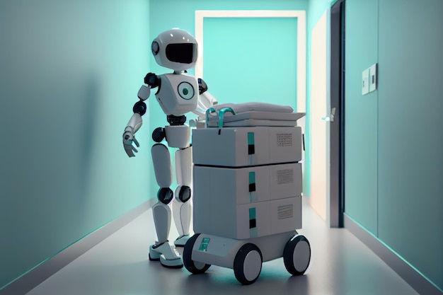 Robotic courier delivering urgent medical supplies in hospital emergency