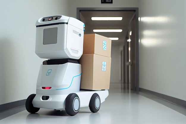 Robotic courier delivering urgent medical supplies to hospital