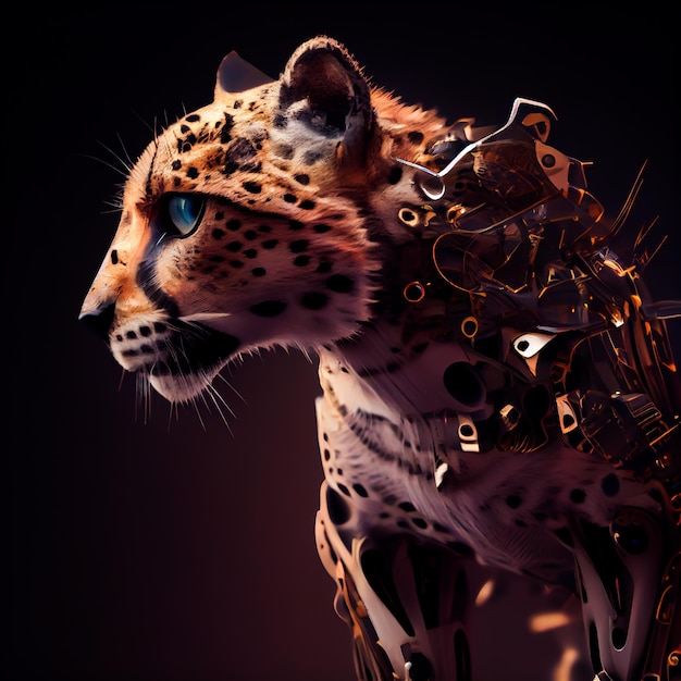 Robotic Cyborg Tiger warrior in black background