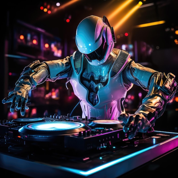 Robotic DJ Spinning Music plates