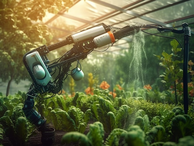 robotic efficient farming taking over in watering and agriculture industry as wide banner