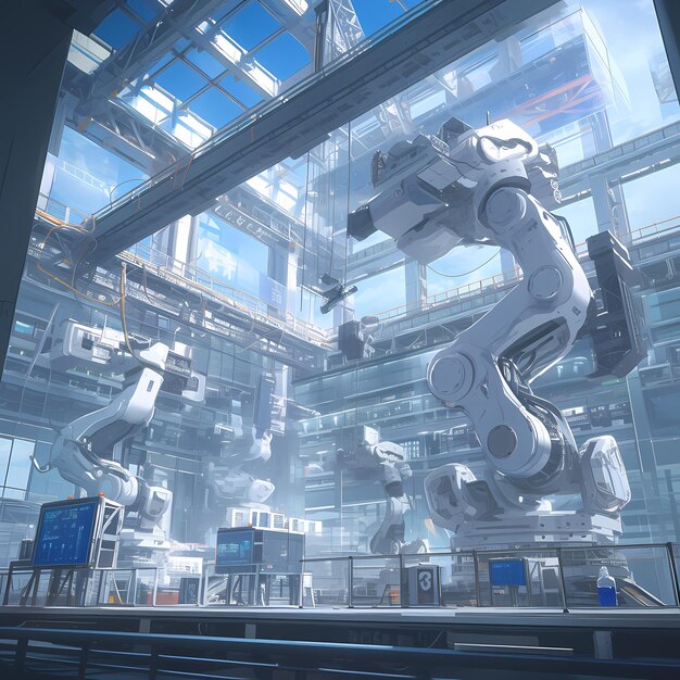 Robotic Future Advanced Assembly Line in Industrial District