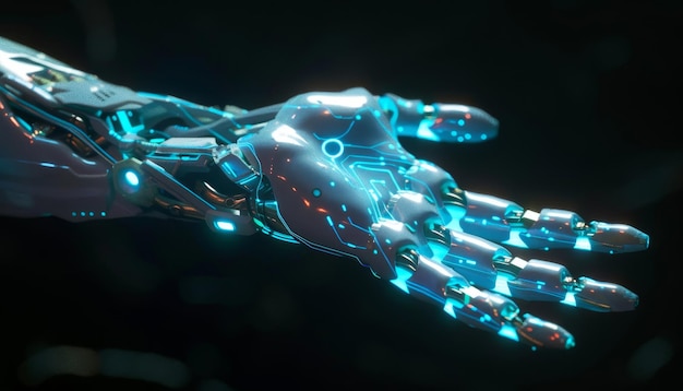 A robotic hand with blue lights on it by ai generated image