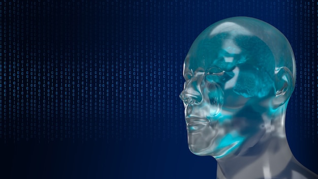 The robotic human head with graphic element face represent artificial intelligence and machine learning concept 3d rendering