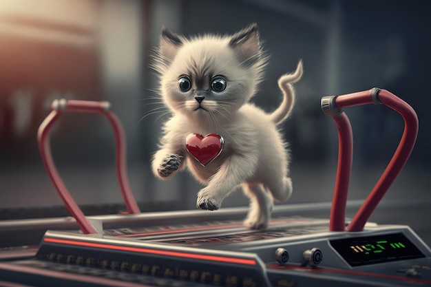 Robotic kitten running on treadmill with heart monitor in the background