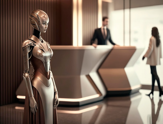 Robotic Receptionist Welcomes Guests generated by artificial intelligence