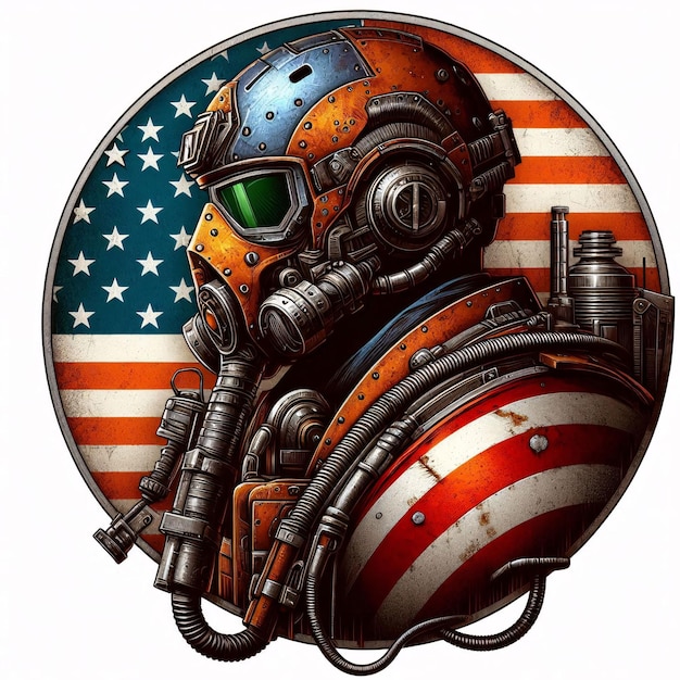 ROBOTIC SOLDIER CYBORG WITH AMERICAN FLAG