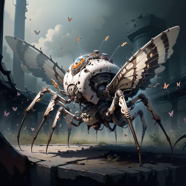 robotic spider with butterfly wings