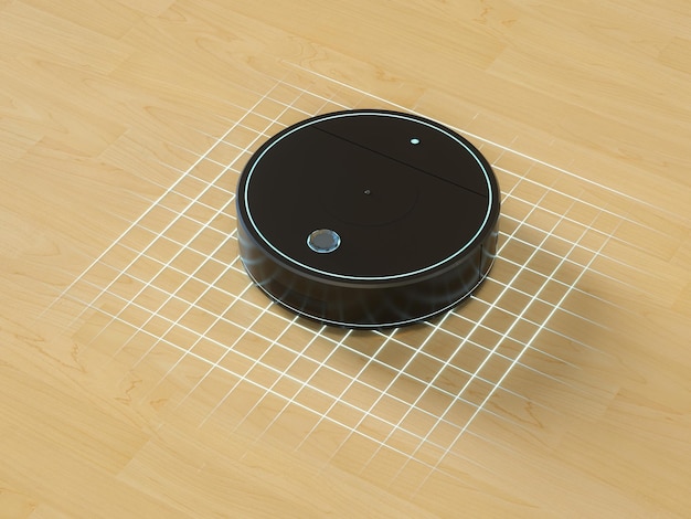 Photo robotic vacuum cleaner or sweeper display sensor on working area