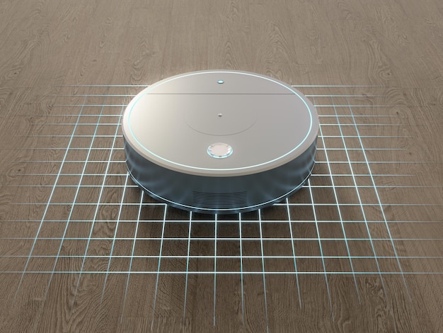 Photo robotic vacuum cleaner or sweeper display sensor on working area