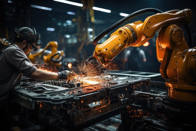 Robotic welding in the industrial mega factory with generate Ai