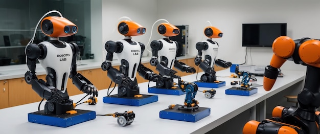 Photo robotics lab showcasing prototypes symbolizing innovation and advanced technology