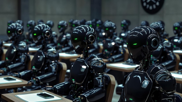 Photo the robots in futuristic classroom