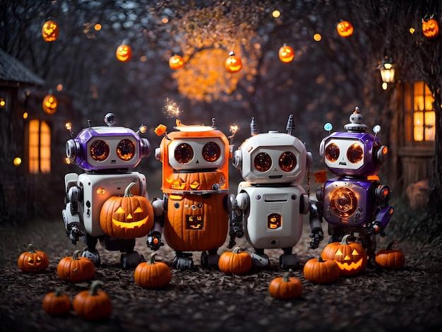 Robots at Halloween celebrating the traditional event