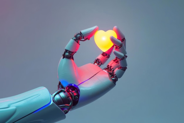 Robots hand holds up a red heart ai generated