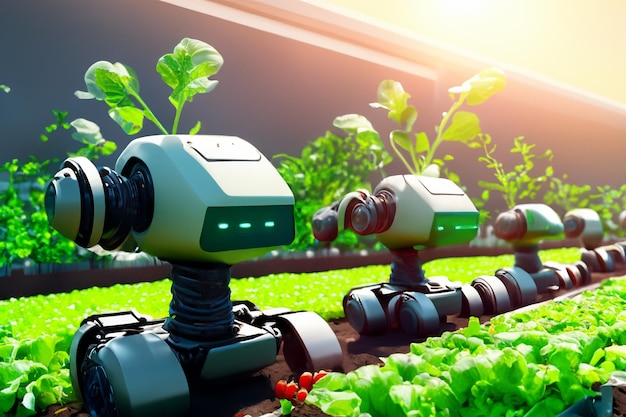 Photo robots help in agriculture smart farm agricultural technology