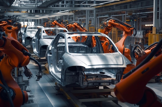 Robots on a production line with robots on the background