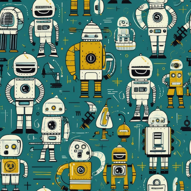 Robots robot futuristic city circuitry futuristic helmet laser beam seamless pattern