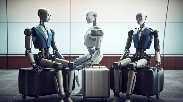 Photo robots sitting in a waiting room job interview generative ai